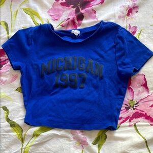 Garage Blue Crop Top with Logo Print